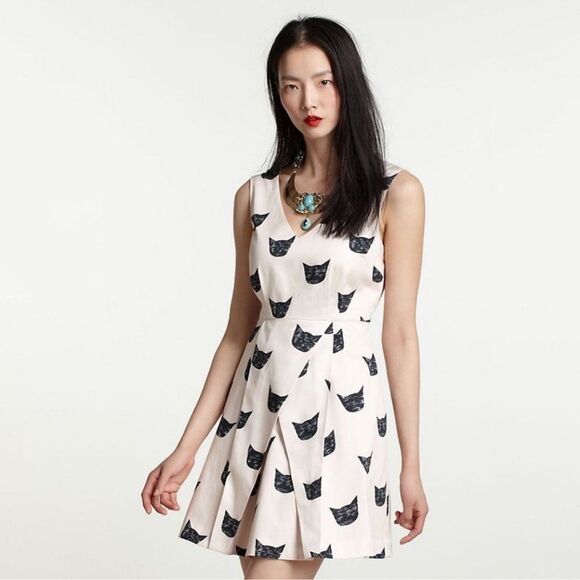 Leah Reena Goren x Anthropologie Cat Block Print White Dress Women's 6 - Picture 1 of 7